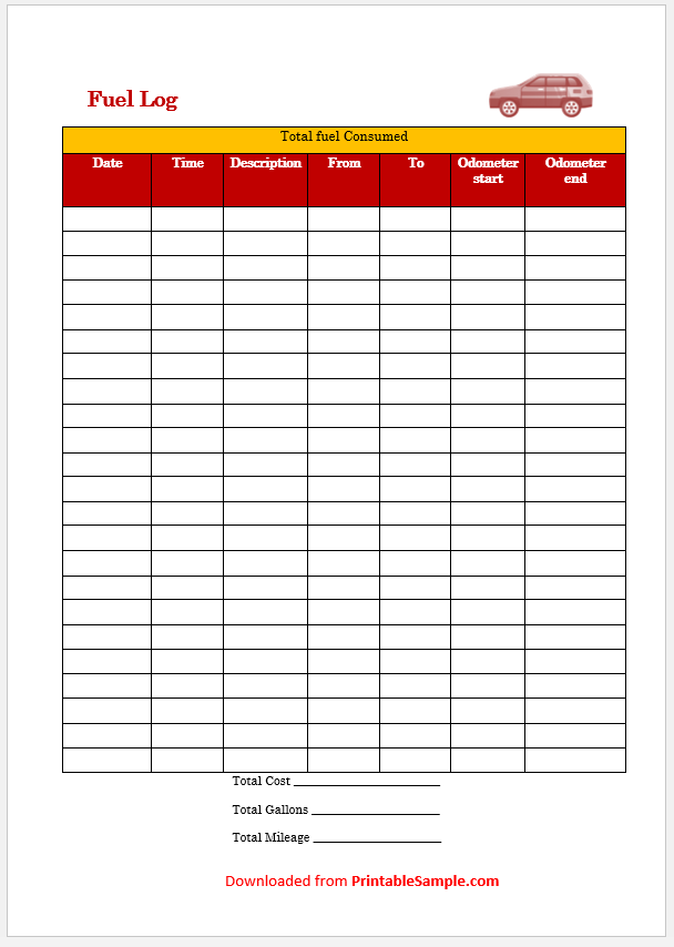 20 Free Sample Fuel Log Templates Printable Samples 20 Free Sample Fuel Log Templates Printable Samples