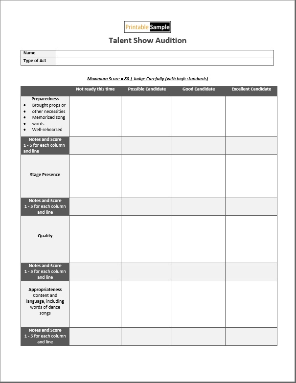 talent show score sheet template 01