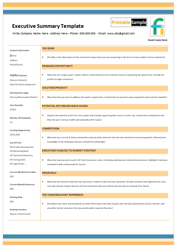 10 Free Sample Executive Summary Templates - [Updated May 2022 ...