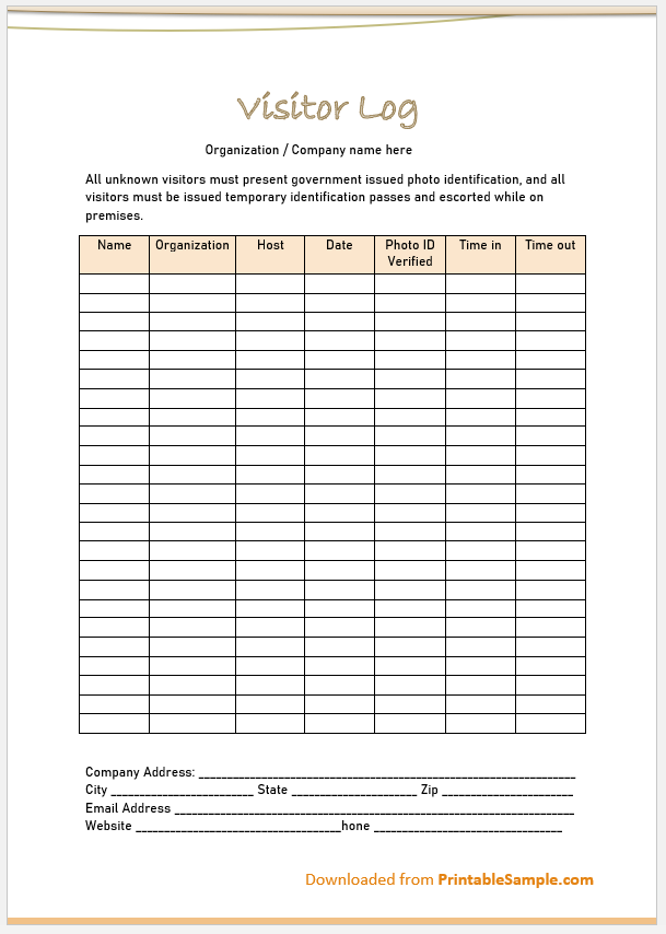 23 Free Sample Visitor Log Templates Printable Samples