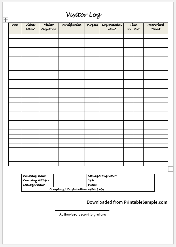 site visit log book