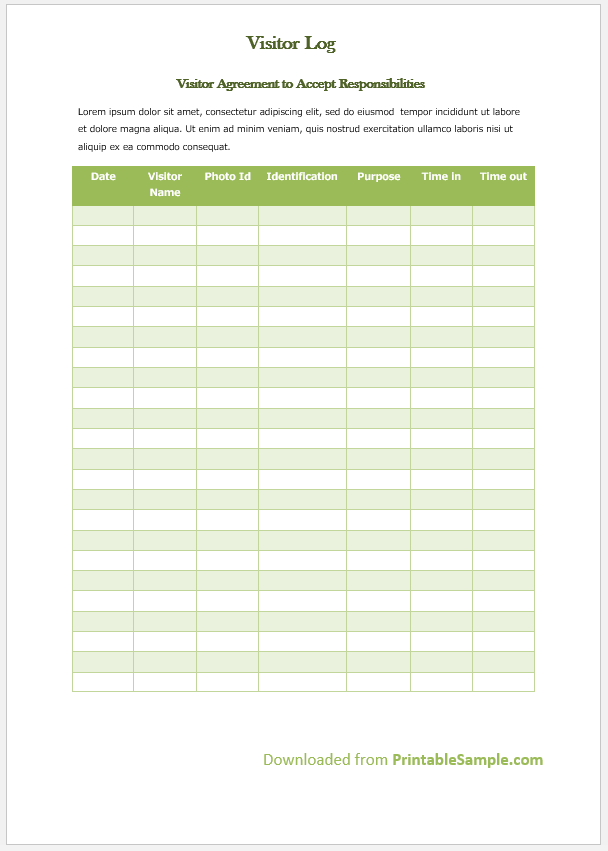 23 Free Sample Visitor Log Templates Printable Samples