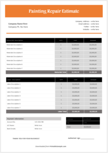 21 Free Sample Painting Estimate Templates - Printable Samples