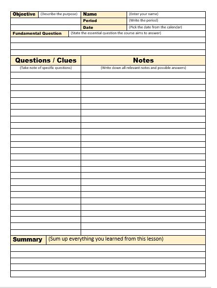 Download Cornell Note Template from www.printablesample.com