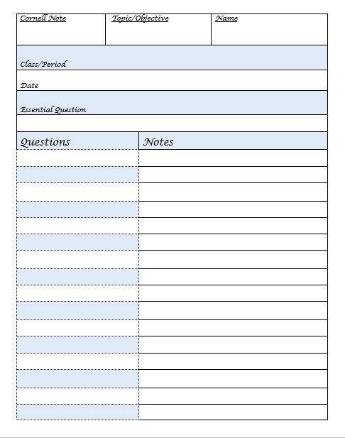 Downloadable Cornell Notes Template from www.printablesample.com