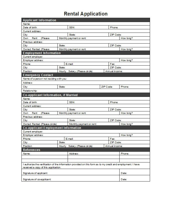 23 Free Rental Application Forms Templates Printable Samples