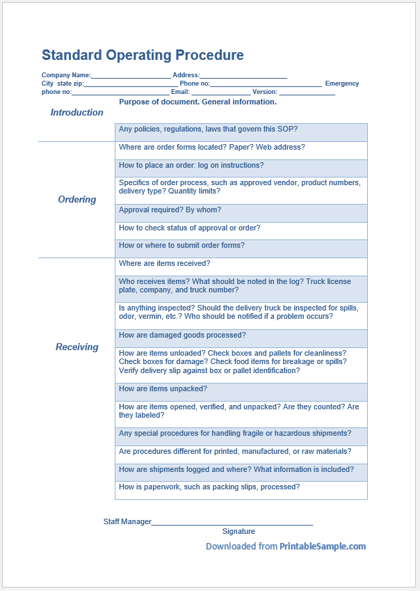 Free Printable Sop Templates