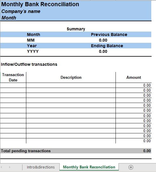 Bank Reconciliation Template 06