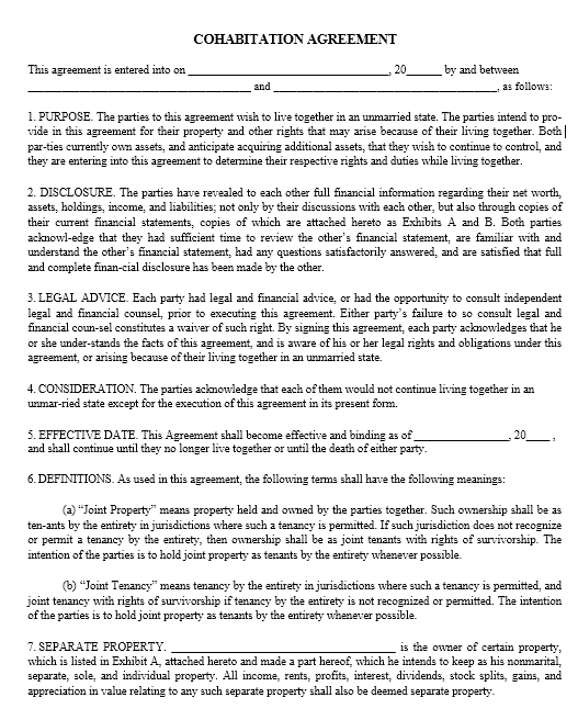 32 Free 32 Free Cohabitation Agreement Templates Printable Samples