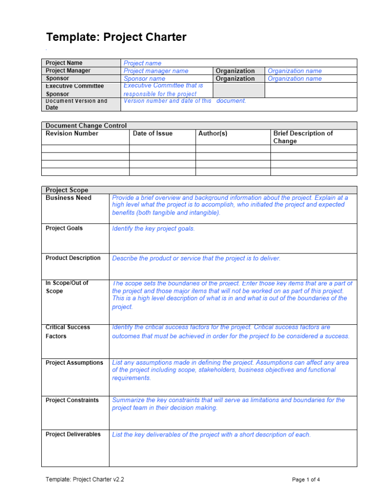 Editable Project Charter Templates Printable Samples Editable Project Charter Templates Printable Samples