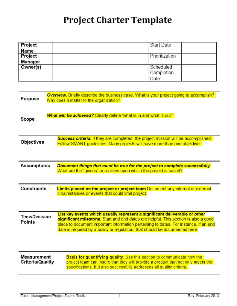 Project Charter Blank Template Project Charter Blank Template