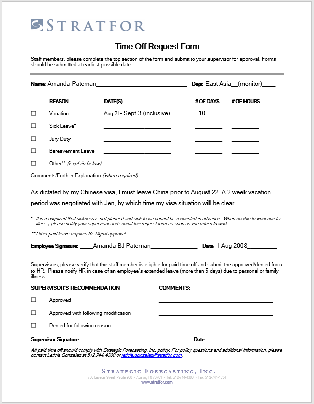 Time-off Request Form 03