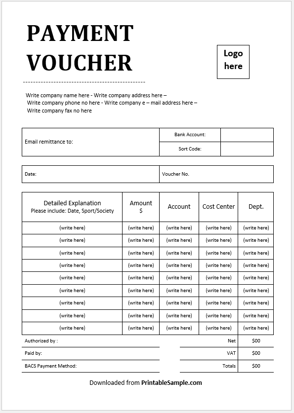 20 Free Sample Payment Voucher Templates Printable Samples
