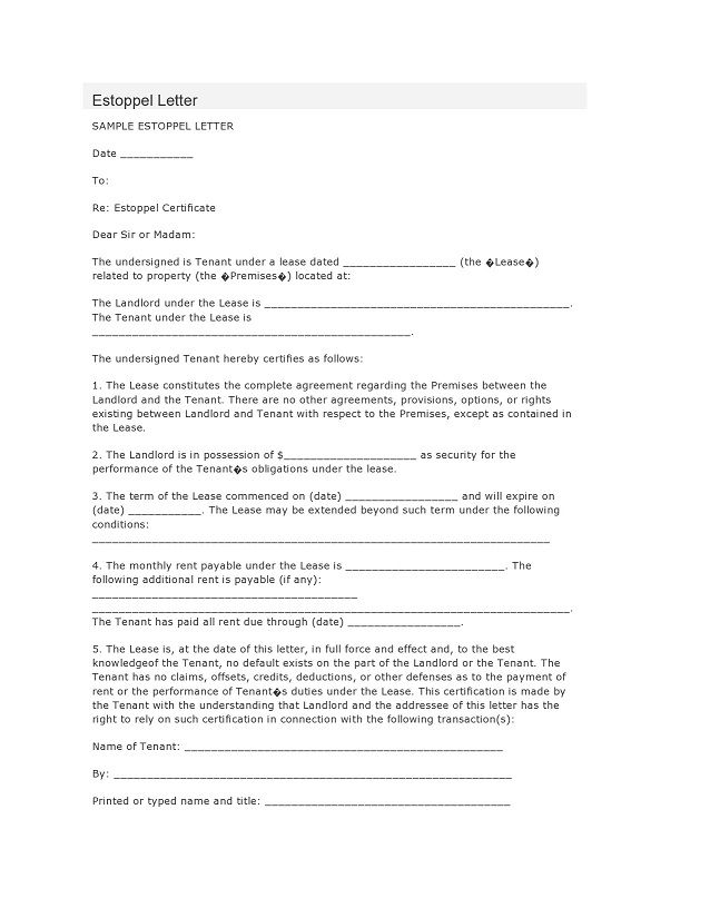 estoppel certificate form 001
