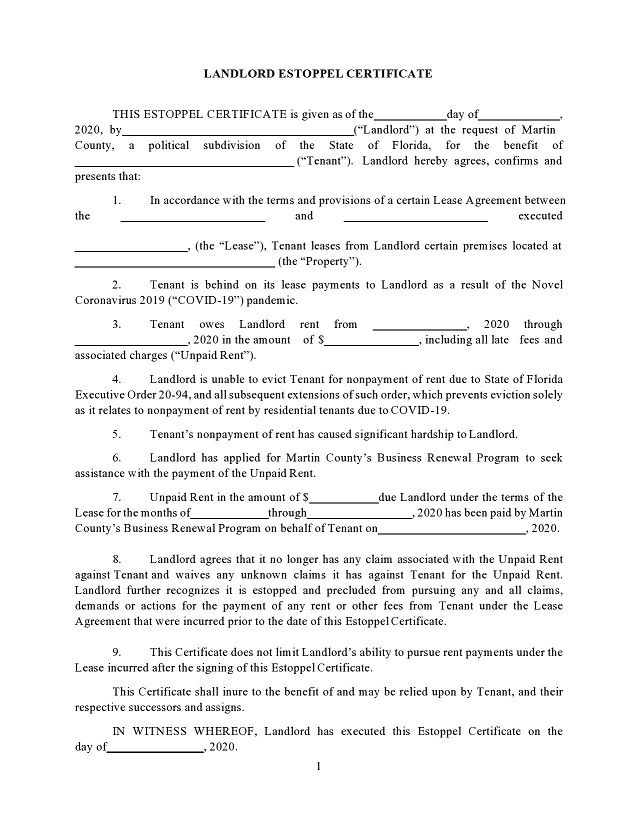 estoppel certificate form 007