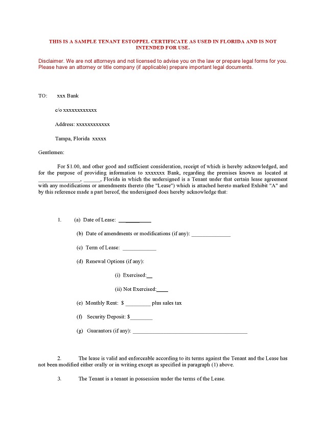 estoppel certificate form 011
