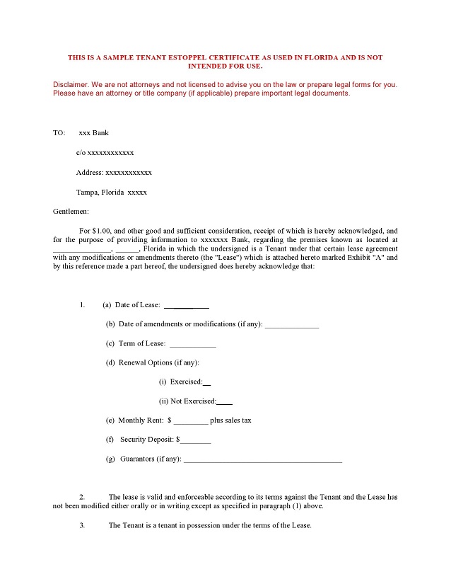 21 Free Estoppel Certificate Forms Templates - Printable Samples