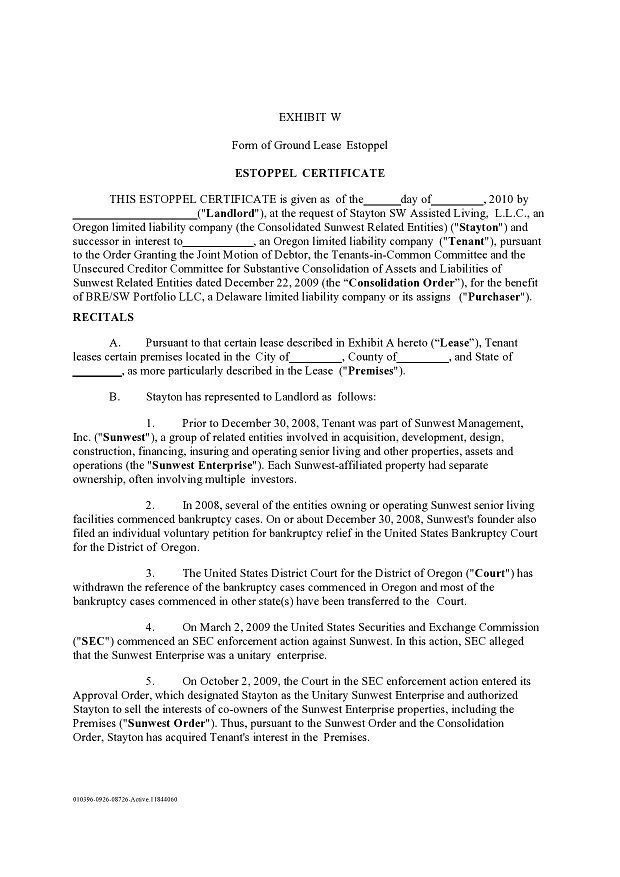 estoppel certificate form 013