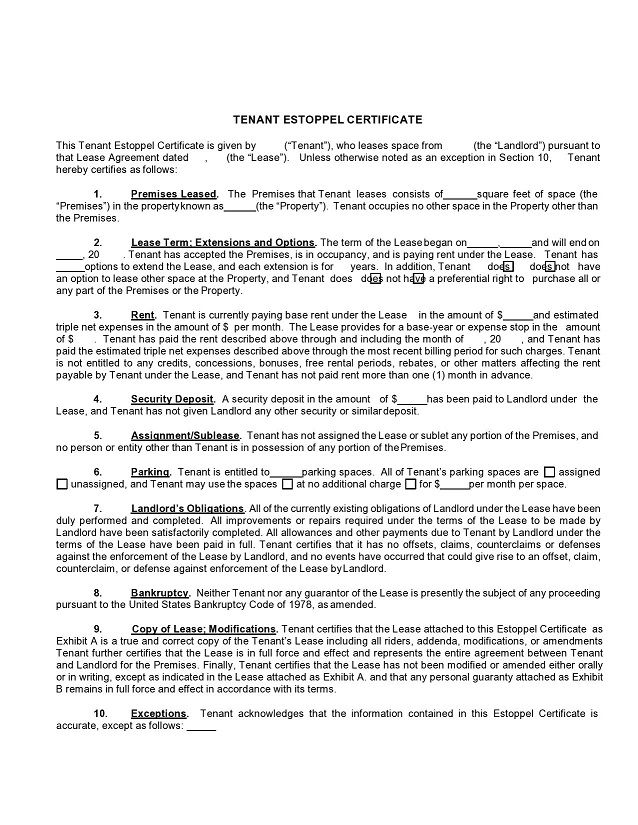 21 Free Estoppel Certificate Forms Templates - Printable Samples