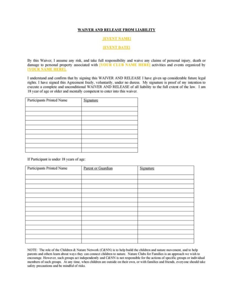 36 Free Release of Liability Forms - Printable Samples