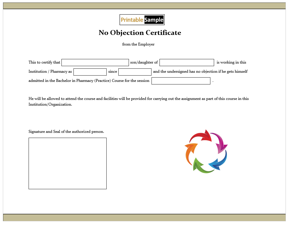 20 Free Sample No Objection Certificate Templates Printable Samples
