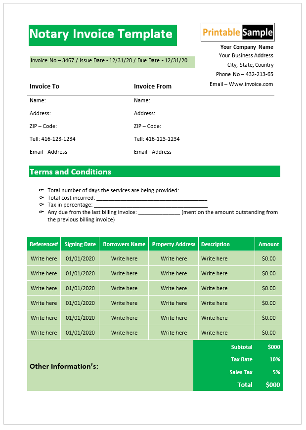 Notary Invoice Template 04
