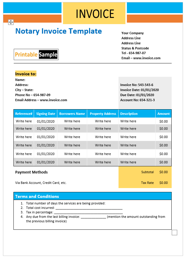 Notary Invoice Template 06