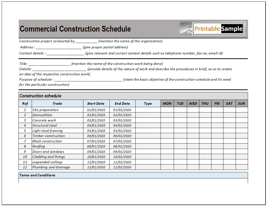 Commercial construction schedule template 01