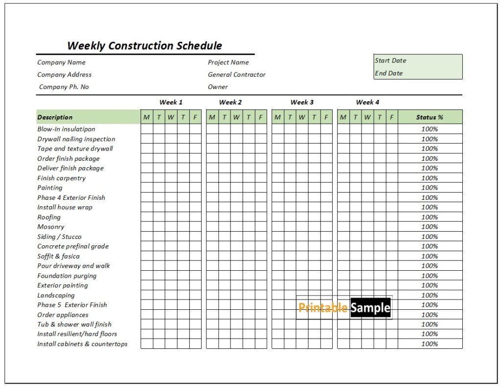 Construction Project Schedule Templates Construction Project Schedule Template