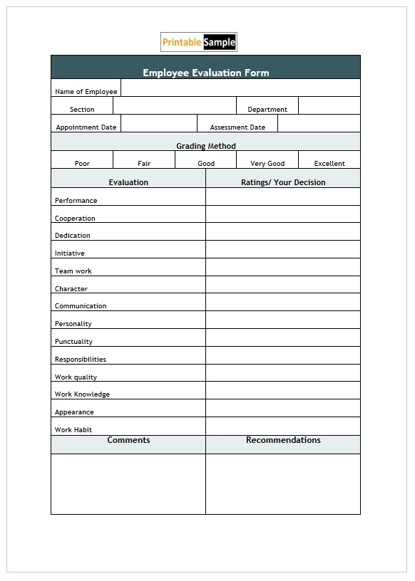 Employee Evaluation Form 09