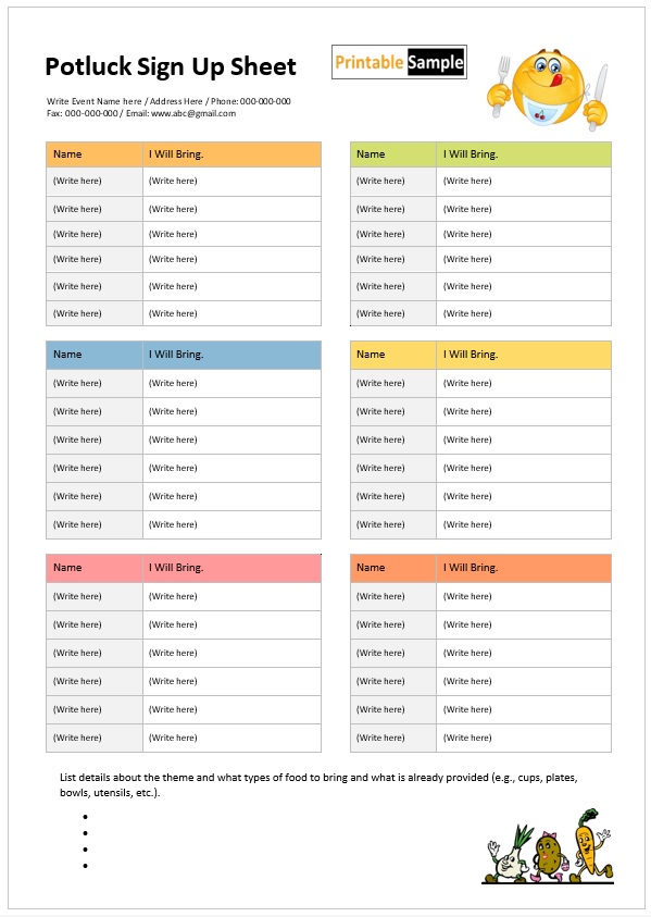 10 free potluck sign up sheet templates printable samples