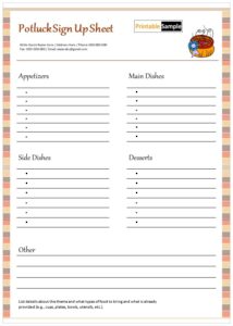 10 Free Potluck Sign Up Sheet Templates - Printable Samples