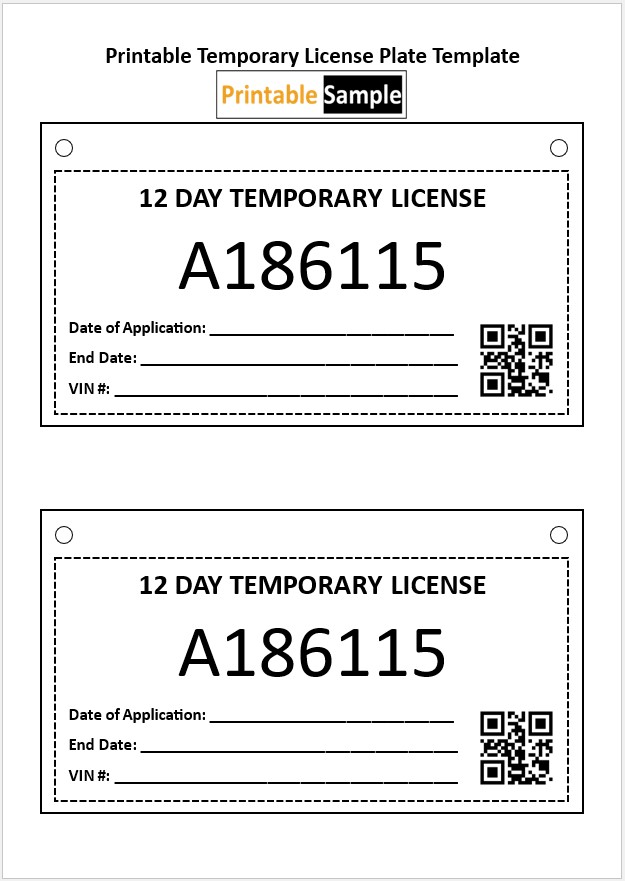 Printable Temporary License Plate Template 04