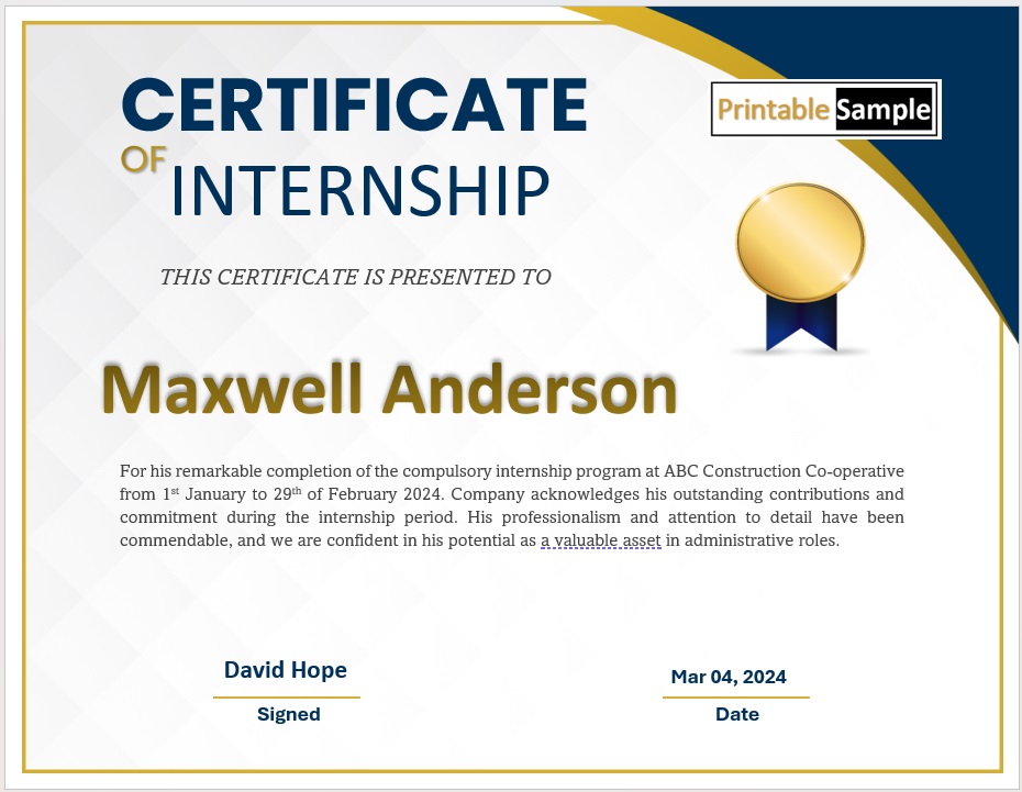 Internship Certificate Template 26