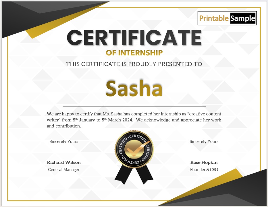 Internship Certificate Template 27