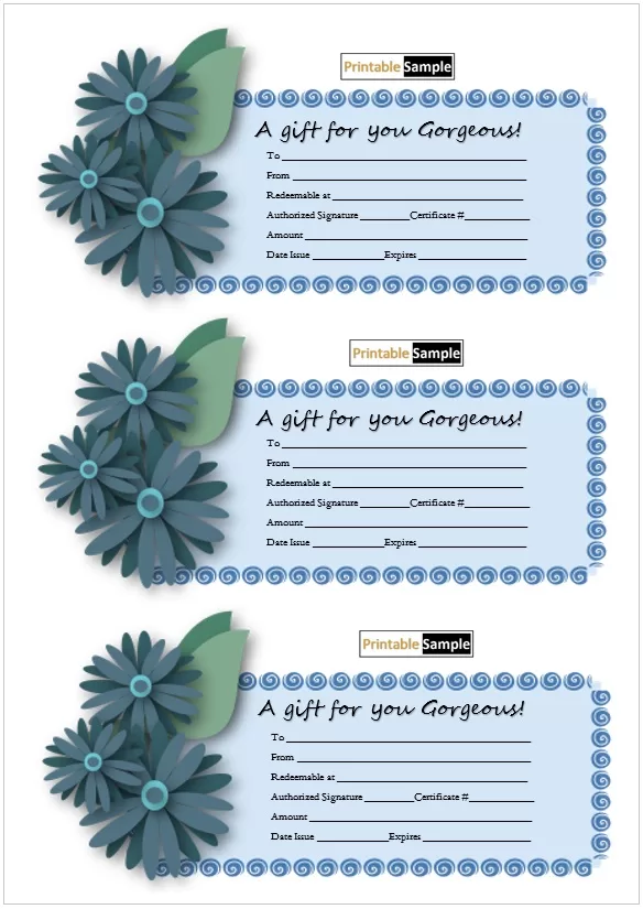 Blue Flower Gift Certificate Template
