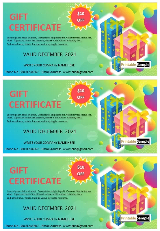 Colorful Gift Certificate Template