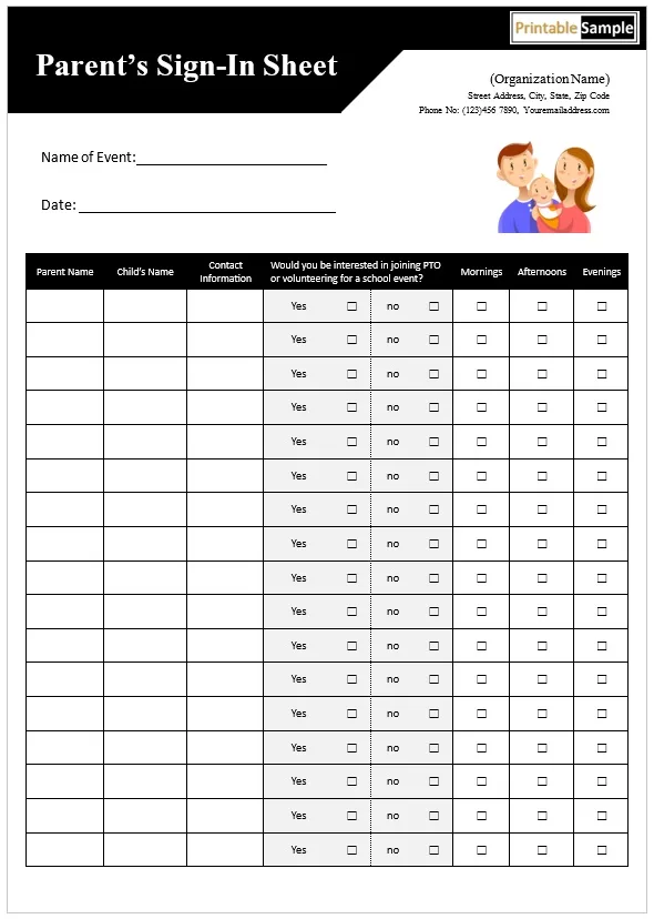 Event Specific Sign-in Sheet