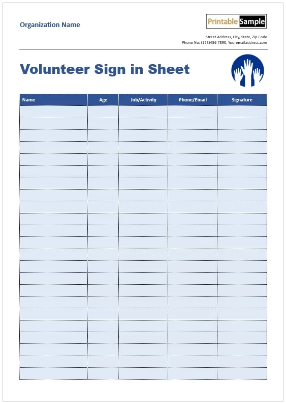 Volunteer activity log template
