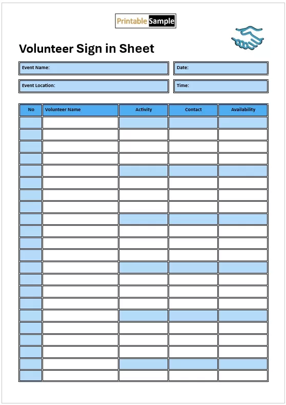 Volunteer check-in sheet template