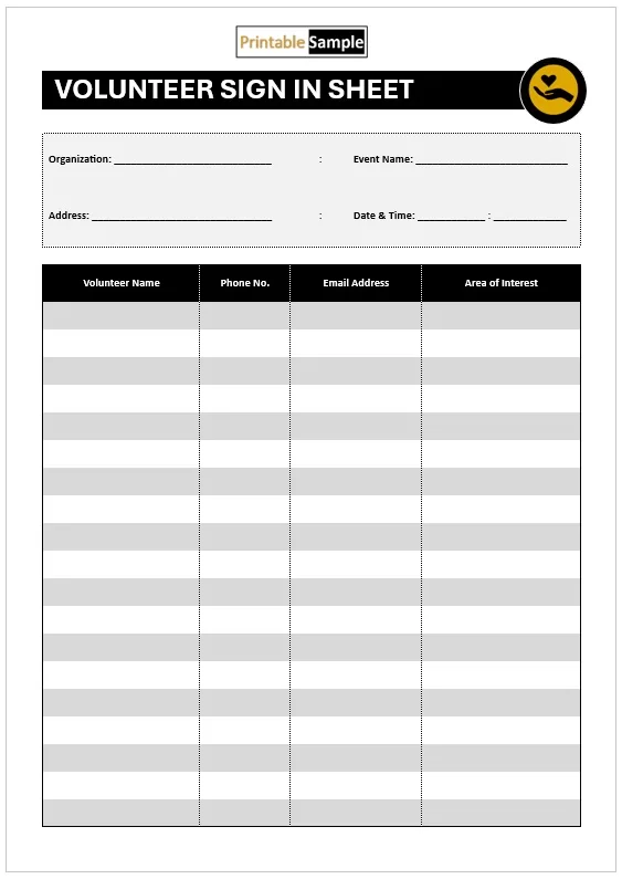 Volunteer participation record sheet
