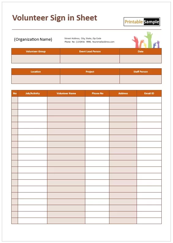 Volunteer schedule sheet