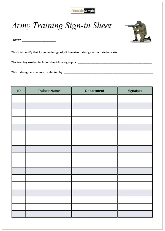 Army Training Sign-in Sheet
