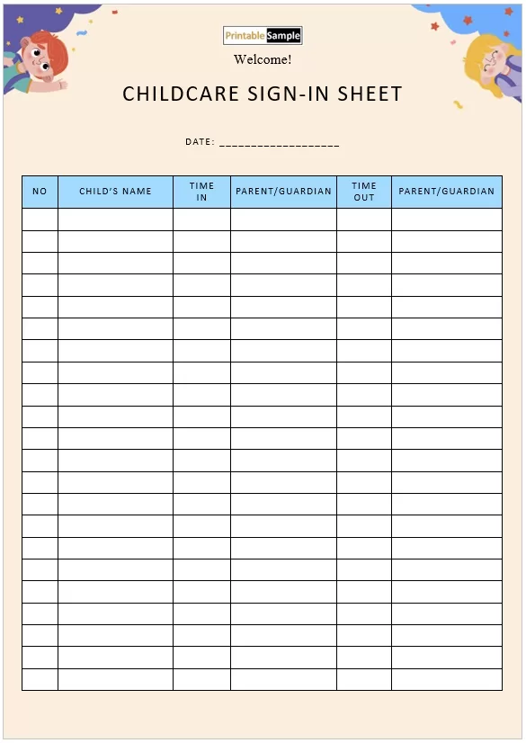 Child sign-in and sign-out sheet