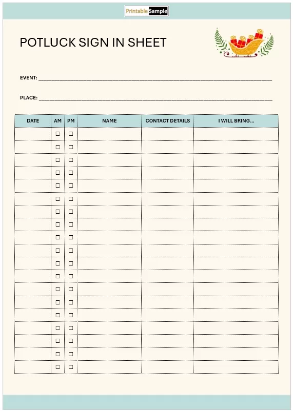 Classic Potluck Sign-in Sheet