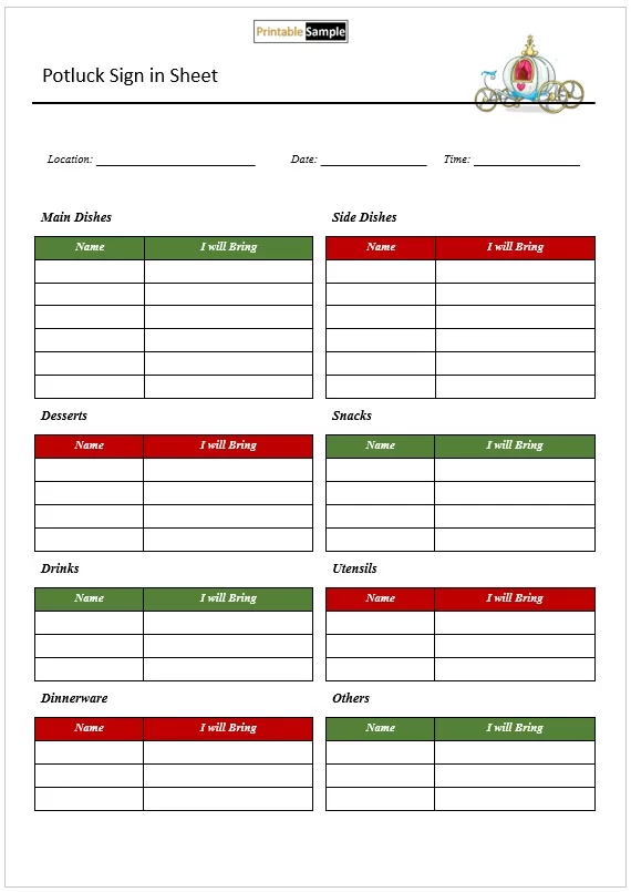 Potluck Sign-in Sheet - Red and Green