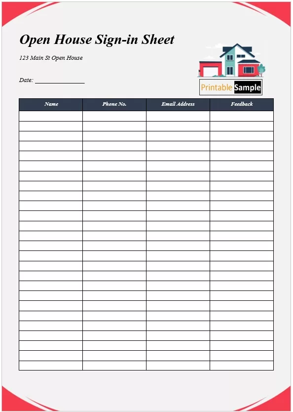 Open House Sign-in Sheet Template 01