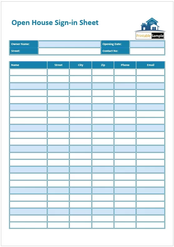 Open House Sign-in Sheet Template 02