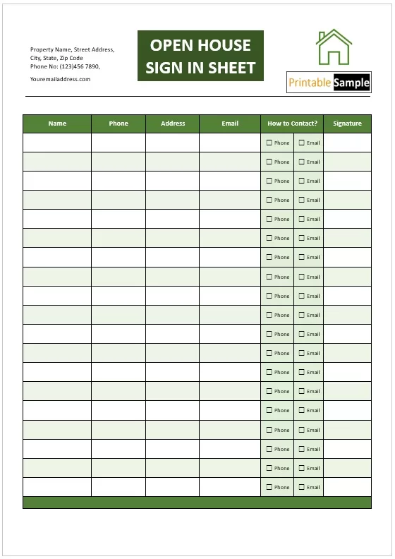Open House Sign-in Sheet Template 03