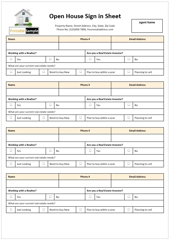 Open House Sign-in Sheet Template 04